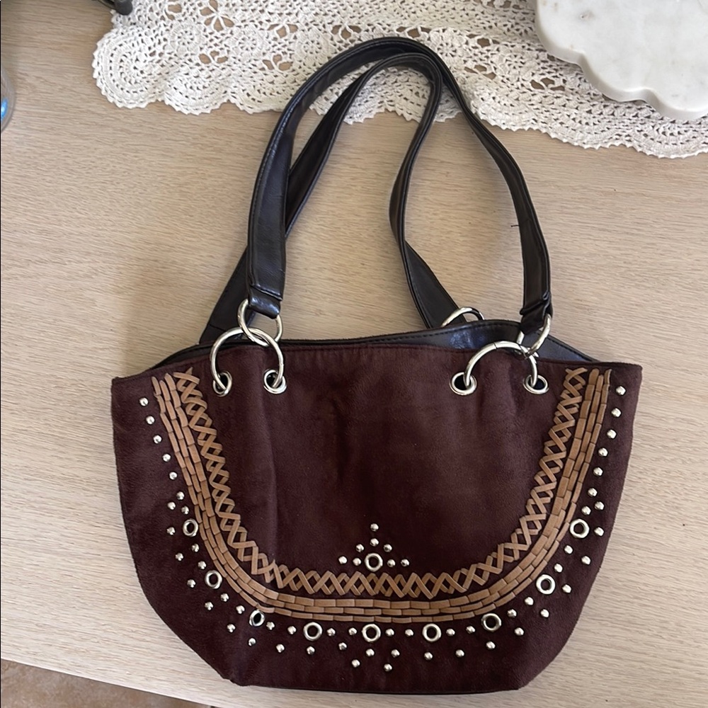 Brown and Tan Women's Handbag